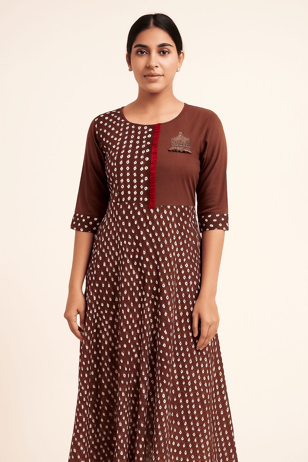 Shree Shanti Selection - Maroon and White Printed Kurti